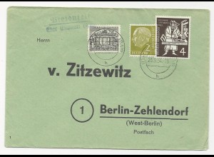 BRD 1954, Landpost Stpl. Biesenfeld über Eichstätt auf Brief m. 3 Marken