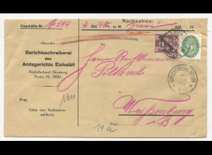 DR 1928, 5+30 Pf. Dienst Mischfrankatur auf Nachnahme Brief v. Eichstätt.