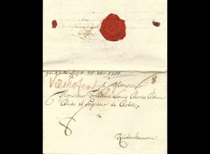 Bayern 1776, handschr. "Vilshofen" auf Porto Brief v. Orttenburg n. Rüdenhausen