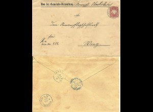 Bayern 1900, 10 Pf. auf Gemeinde Brief m. K2 Oberköllnbach. Rücks. Amtsstpl.