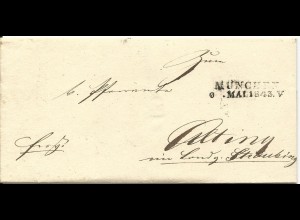 Bayern 1843, L2 MÜNCHEN auf Franco Brief ans Pfarramt Atting b. Straubing.