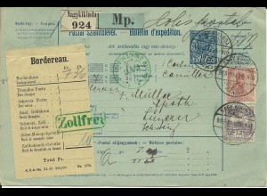 Ungarn 1906, 12 F.+1 Kr. auf 10 F. Paket Ganzsache v. Nagykikinda i.d. Schweiz
