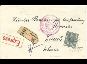 Österreich 1916, Einschreiben Express Brief v. Feldbach i.d. Schweiz