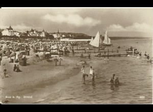 Binz auf Rügen, 1928 gebr. sw Foto AK m. Strand u. Häüser. #3085