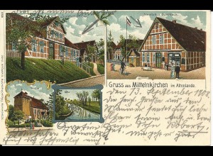 Gruss aus Mittelnkirchen, 1908 gebr. Litho AK m. Gasthaus u. Hotel