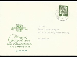 BRD, 10 Pf. auf Reklame Brief d. Brauerei G. Huber Vilshofen