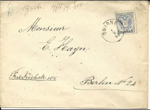 Österreich Levante 1889, 1 Pia. auf Brief v. SMIRNE n. Berlin