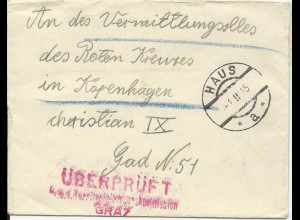 Österreich 1915, POW KGF Zensur Brief v. Haus n. Dänemark. #3052