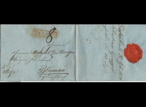 Österreich 1834, roter R1 Unzmarkt auf Porto Brief v. Tiefenbach n. Blumau 