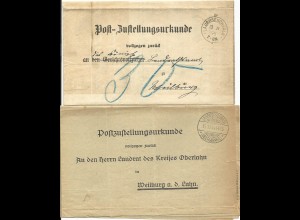 DR 1895/1934, 2 Post Zustellungsurkunden m. versch. Stpln. v. Laubuseschbach