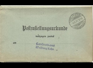 DR 1922, Post Zustellungsurkunde m. Stempel Philippstein (Oberlahnkreis)