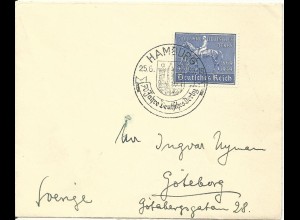 DR Nr. 698, EF 25 Pf. portorichtig auf Brief v. Hamburg n. Schweden