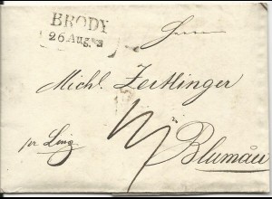 Österreich 1836, L2 BRODY auf Porto Brief "pr.Linz" n. Blumau