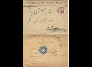 DR 1889, 10 Pf. auf Dienstsache Brief v. Usingen m. rücks. Verschluss Etikett