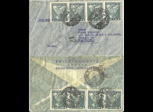 Chile 1939, MeF 8x1 P. vorder- u. rücks. auf Luftpost Brief nach Brasilien