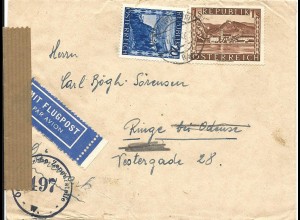 Österreich 1947, 20 G.+1 S. auf Luftpost Zensur Brief v. Wien n. Dänemark.
