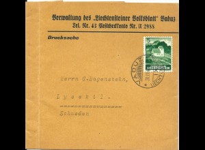 Liechtenstein 1943, Zeitungsschleife m. 5 Rp. v., Vaduz nach Schweden. #S724