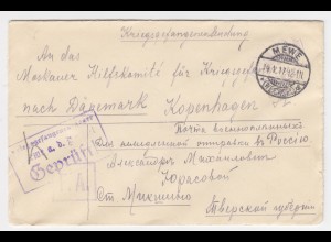 DR 1917, Mewe Weichsel, Polen, Offiziers KGF POW Zensur Brief n. Dänemark. #1316