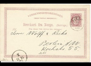 Norwegen 1884, 10 öre Ganzsache, sauber gest. STAVANGER