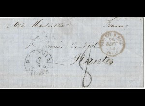 NL Indien 1862, Batavia Franco auf Brief via Suez m. Frankreich Porto Stpl. "8"