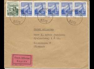 Österreich 1969, 6 Marken auf Eilboten Brief v. Kitzbühel n. Dänemark.