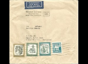 Österreich 1984, 4 Marken auf Luftpost Drucksachen Schleife n. Australien! 