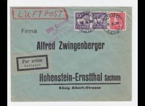 Schweden 1933, Luftpost Brief m. dt. Bestätigungsstempel v. Hannover