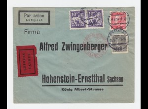 Schweden 1934, Luftpost Express Brief m. dt. Bestätigungsstempel v. Hannover