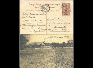 Belgisch Congo 1913, gebr. 10 C. Bild Ganzsache m. Bauer beim Pflügen, Ackerbau