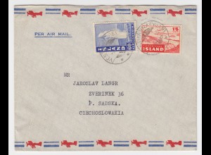 Island 1948, 15+60 Aur auf Luftpost Brief i.d. CSSR !