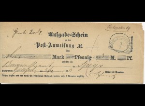 Bayern 1870, HKS GAUGREHWEILER auf Postschein f. Postanweisung