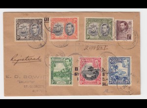 Grenada 1940,7 Marken auf Einschreiben Brief v. Grenville n. Bermuda