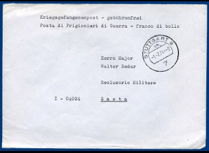 BRD 1974, später KGF POW Brief v Stuttgart an Major Reder, Festung Gaeta Italien
