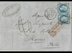 Frankreich Italien 1865, Brief i.d. Kirchenstaat. "Affranchissement Insuffisant"