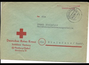 BRD 1958, Rotes Kreuz KGF POW Suchdienst Orts Brief v. Bielefeld. Gebührenfrei!