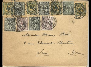 Neu Kaledonien 1922, 11 Marken auf portorichtigem Brief v. Noumea n. Frankreich