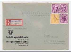 AM Post 1946, 6+3x12 Pf. auf portorichtigem Einschreiben Brief v. Marquartstein