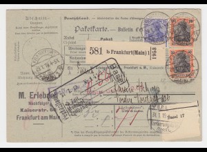 DR 1919, 20+2x30 Pf. Germania auf Auslands Paketkarte v. Frankfurt i.d. Schweiz