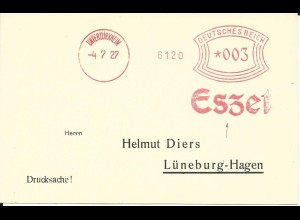 DR 1927, Maschinen Freistempel Eszet Untertürkheim auf Blanco Karte