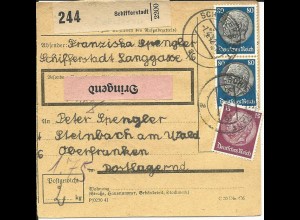 DR 1942, Paar 80+15 Pf. auf Dringend Paketkarte v. Schifferstadt