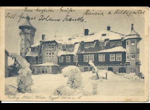 Oberwiesenthal, Keilberg Hotel im Winter, 1927 v. CSSR n. USA gebr. sw-AK