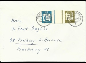 BRD 1964, Zusammendruck KZ 2, 5+15 Pf. m. Zwischensteg auf Brief v. Stuttgart
