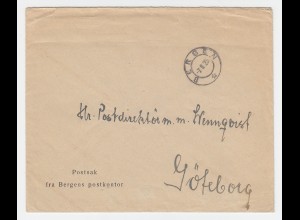 Norwegen 1925, Postsache Brief v. Bergen n. Schweden. Portofrei!