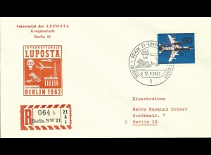 Berlin 1962, 60 Pf. m. Lochung LU/POST/A auf Reko Luftpost-Ausstellungs FDC