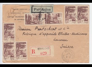 Marokko 1941, MeF 7x1 Fr. auf Berrechid Luftpost Einschreiben Brief i.d. Schweiz