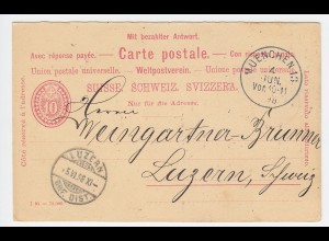 Schweiz 1898, Frageteil Ganzsache als Antwort v. Bayern zurück n. Luzern. RRR!