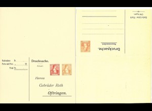 Schweiz, 10+12 u. 12 C., ungeb. Privat Ganzsache Doppelkarte Gebr Roth Oftringen