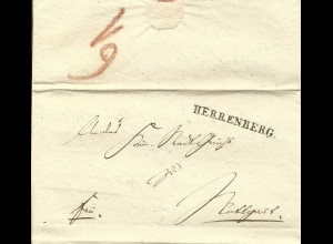 Württemberg 1838, L1 HERRENBERG u. innen L2 STUTTGART auf 2x verwendetem Brief