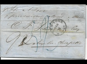 USA 1859, Brief v. NY pr. Prussian Closed Mail Steamer Asia nach Aachen. 52 SGr.
