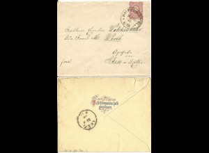 DR 1886, Klaucke Nr.161 WOLFENBÜTTEL auf Brief m.rs. Vers-Zudruck
